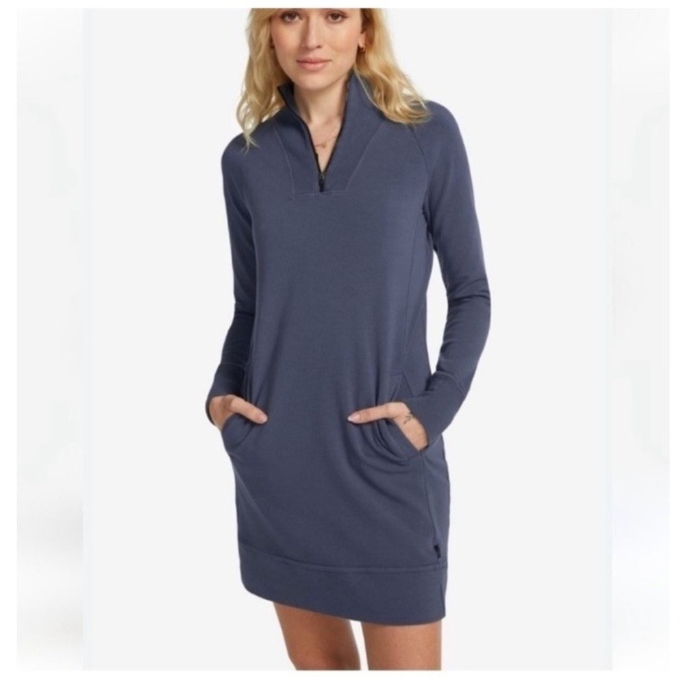 American Giant Dress Women L Blue Long 1/4 Zip Long Sleeve Sweatshirt Moto Tunic - Picture 2 of 9